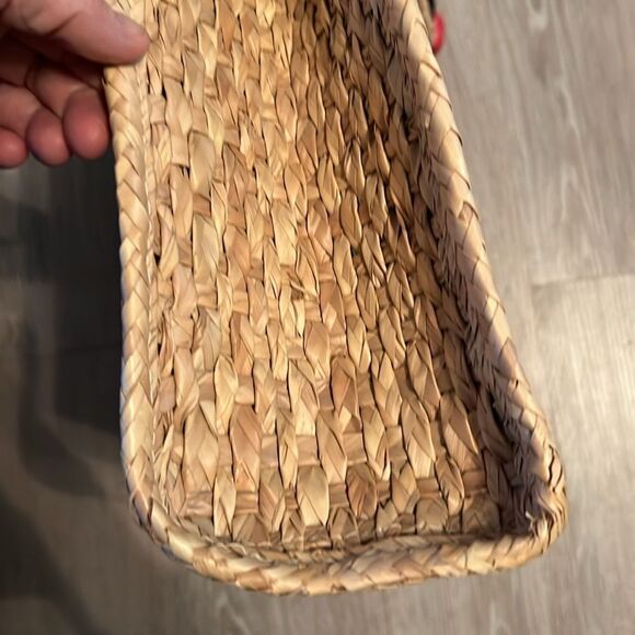 Vintage 60s Acapulco Tote Beach Bag Straw Woven Large Shopper 3D Rattan Flowers - Picture 9 of 12